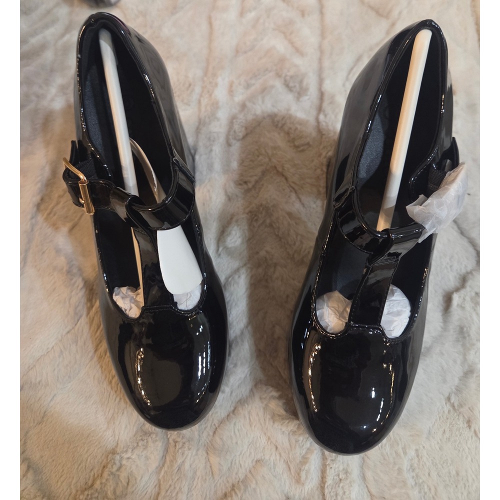 Black Patent T-Strap Platform Mary Jane Pumps Chunky Block Heel Gothic Size 6 - Picture 13 of 16